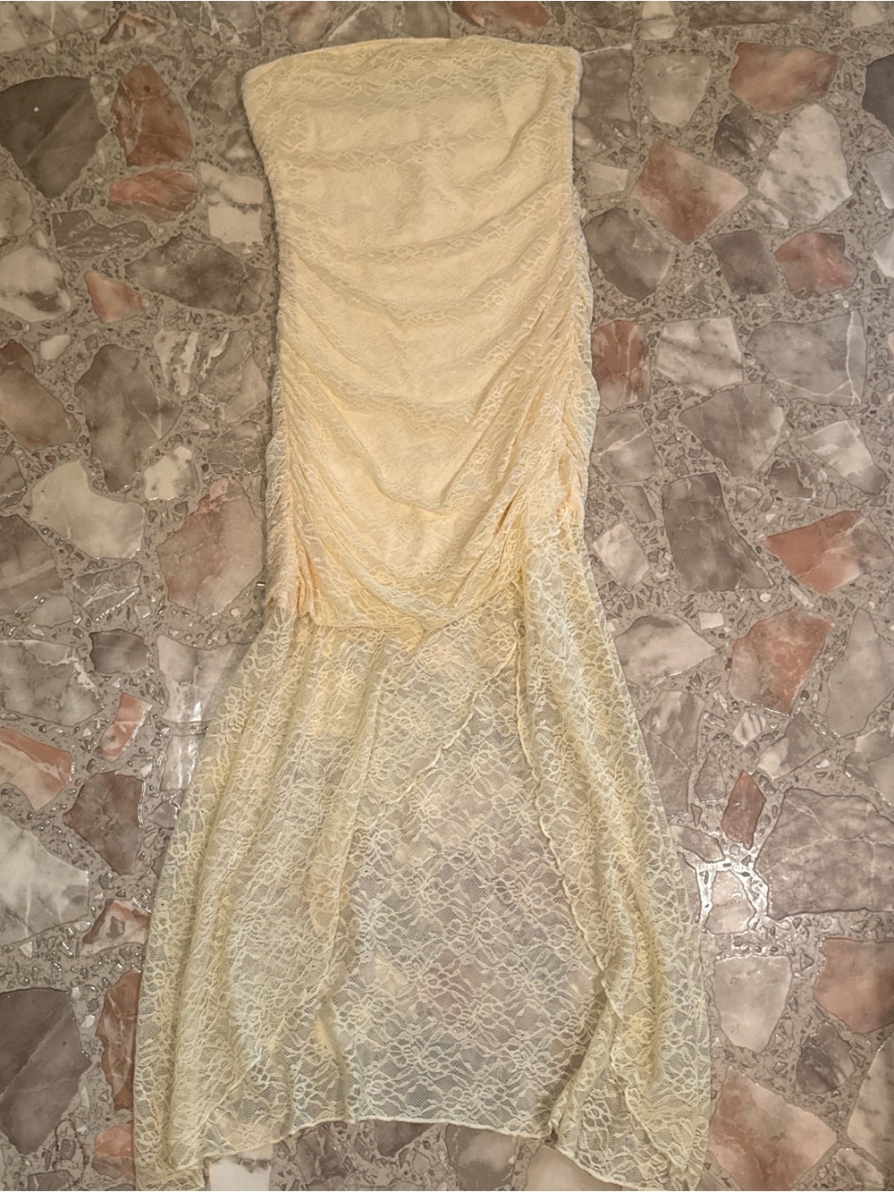Strapless Lace Maxi Dress in Soft Yellow